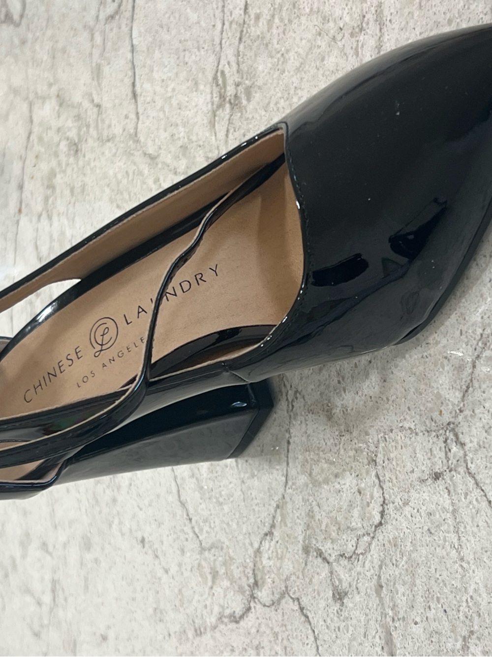 Chinese Laundry Black Patent Pointed Slingback Pump - Shiny Finish